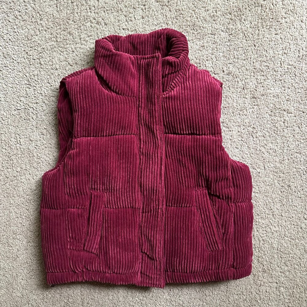 7 For All Mankind Vest Womens XS Corduroy Full Zip Mock Neck Puffer Red